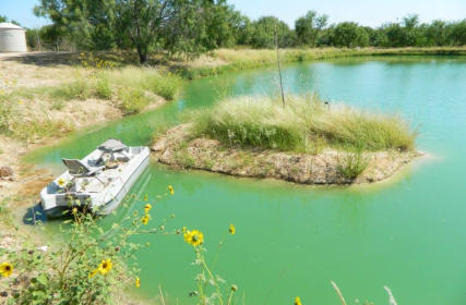 cotulla fish hatchery & rv park fishing pond with boat on the water